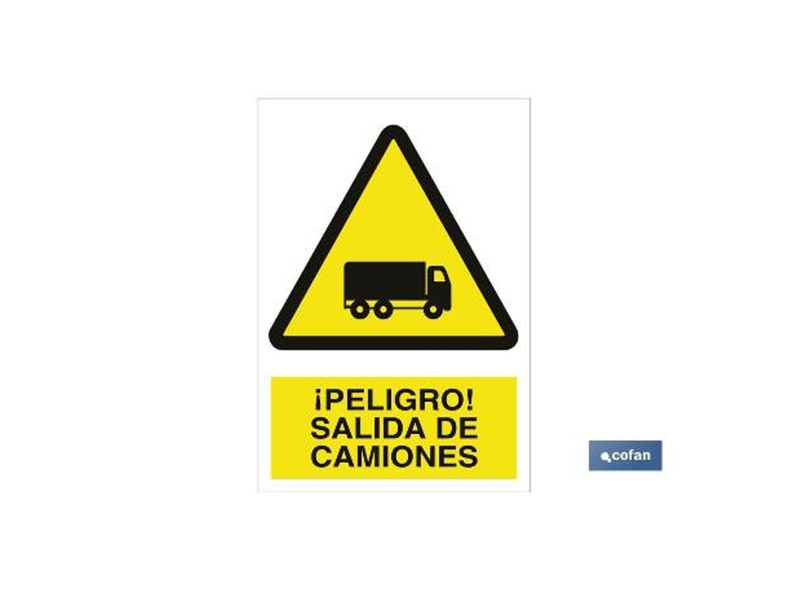 Señal poliestireno 420x297mm. ¡peligro! salida de camiones