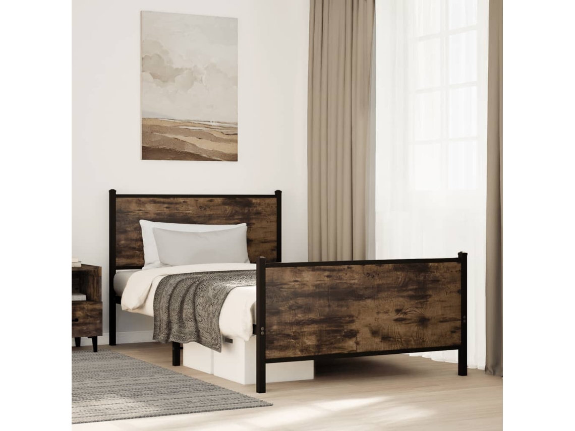 Estructura De Cama Sin Colchón Metal Roble Ahumado 100x200 Cm