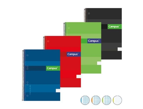 CAMPUS Bloc Cuaderno Espiral A5 Tapa Extradura Bandas de Color - Cuadricula 5mm, A4