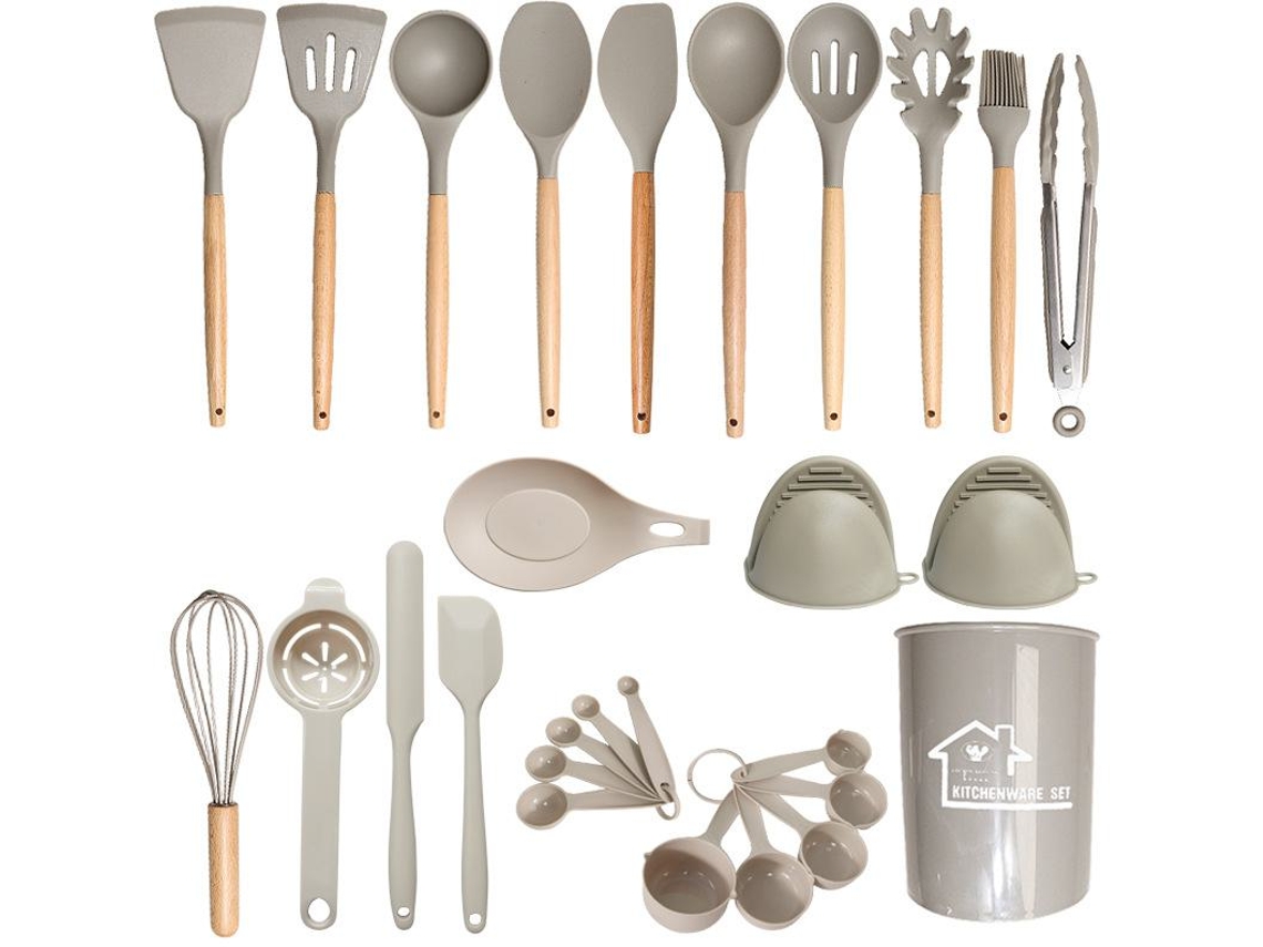 28 Uds Utensilios De Cocina Utensilios De Cocina Resistentes Al Calor De Silicona Marrón Claro Gertiz