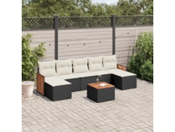 Conjunto de sofá de jardín de 8 piezas con cojines en mimbre sintético negro de DKD Home Decor