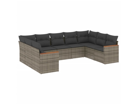 Conjunto 9 de muebles de jardín VIDAXL y cojines ratán sintético gris