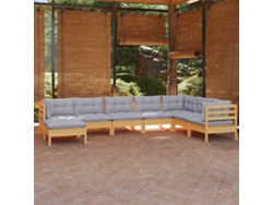 8 Piezas Conjunto Lounge De Jardim Almofadões Cinza Pinho Maciço Dkd Decoración Del Hogar