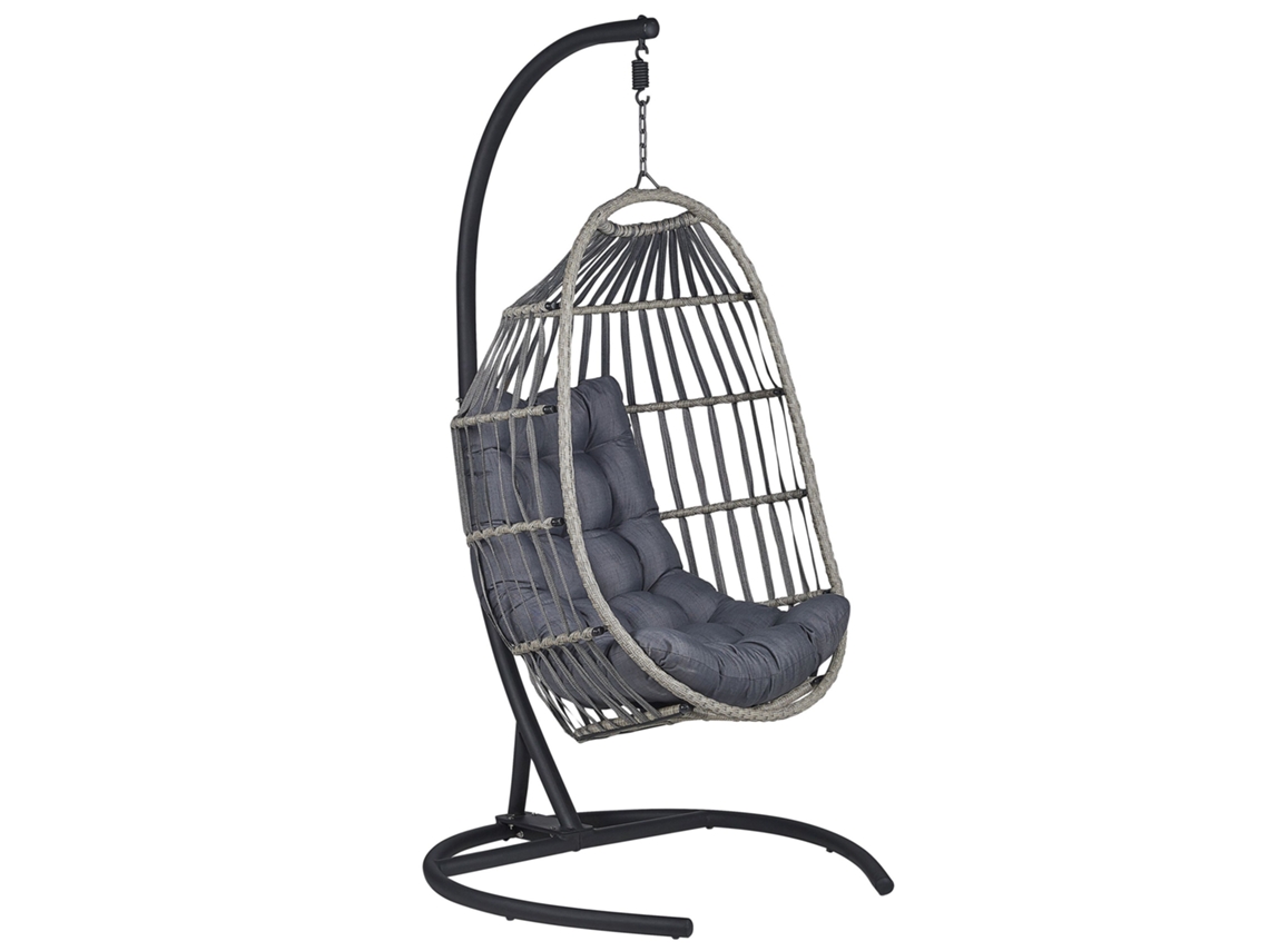 Silla colgante con soporte BELIANI Sesia de Poliéster, Ratán sintético Gris 105x105x198