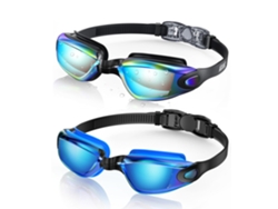 Gafas de natación, paquete de 2, gafas de natación impermeables para adultos (hombre y mujer), marca Jovemágua, negro-azul