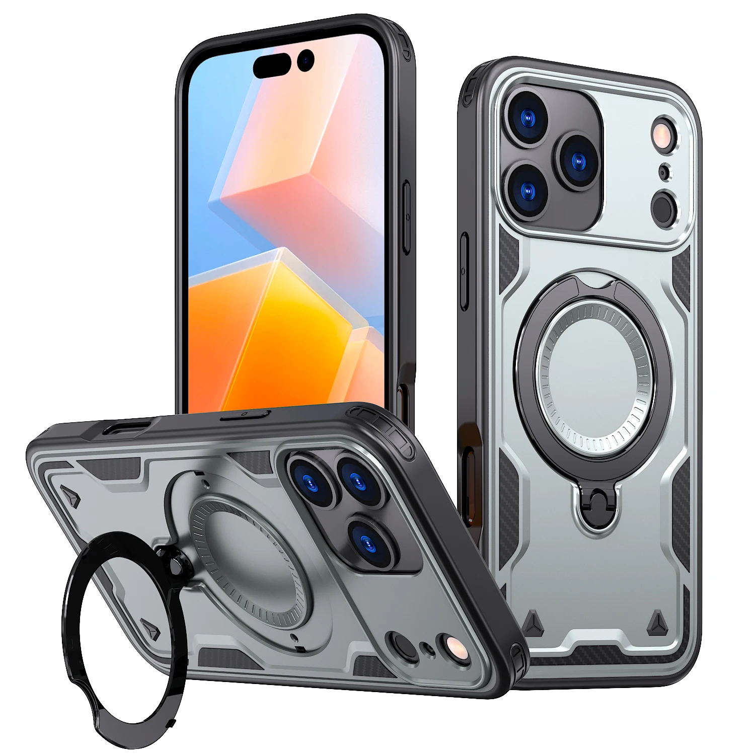 (gris, Iphone 17 Pro) Funda Protectora Resistente Para Iphone Con Soporte De Carga Inalámbrica Magnética