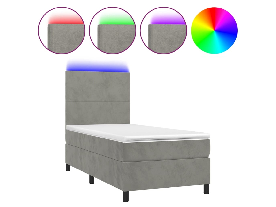 Maison Exclusive - Cama Box Spring Colchón Y Led Terciopelo Gris Claro 80x200 Cm