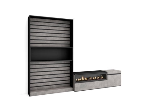 Muebles de Salón para TV 260x186x35cm Para TV hasta 65 Chimenea eléctrica Cemento