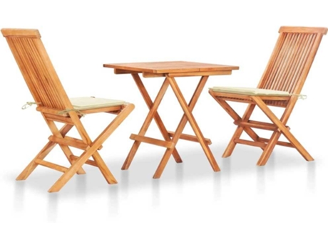 Conjunto 3 Conjunto de comedor de jardín VIDAXL Crema Teca (60x60x65 cm)