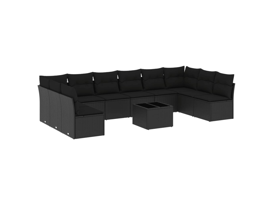 Maison Exclusive - Set De Sofás De Jardín 11 Pzas Y Cojines Ratán Sintético Negro