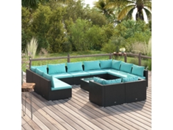 Conjunto de jardín de 12 piezas con cojines en mimbre sintético negro de DKD Home Decor