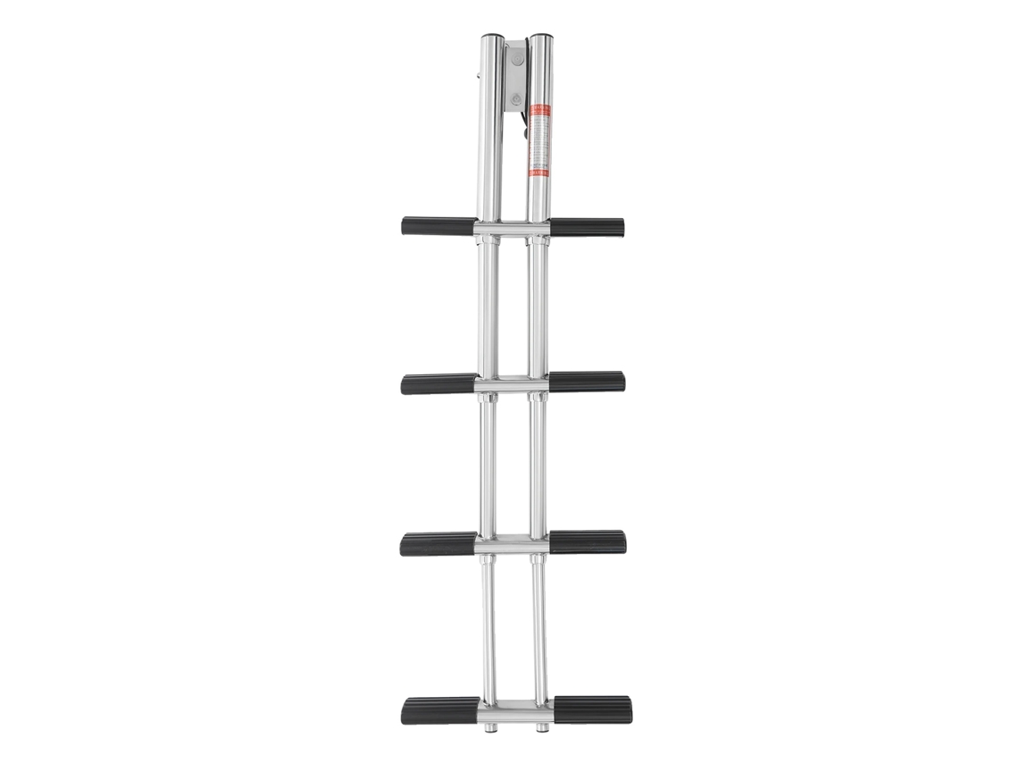 Escalera telescópica de 4 escalones, altura ajustable de 44 a 105 cm, capacidad de carga de 407 kg, color negro plateado.