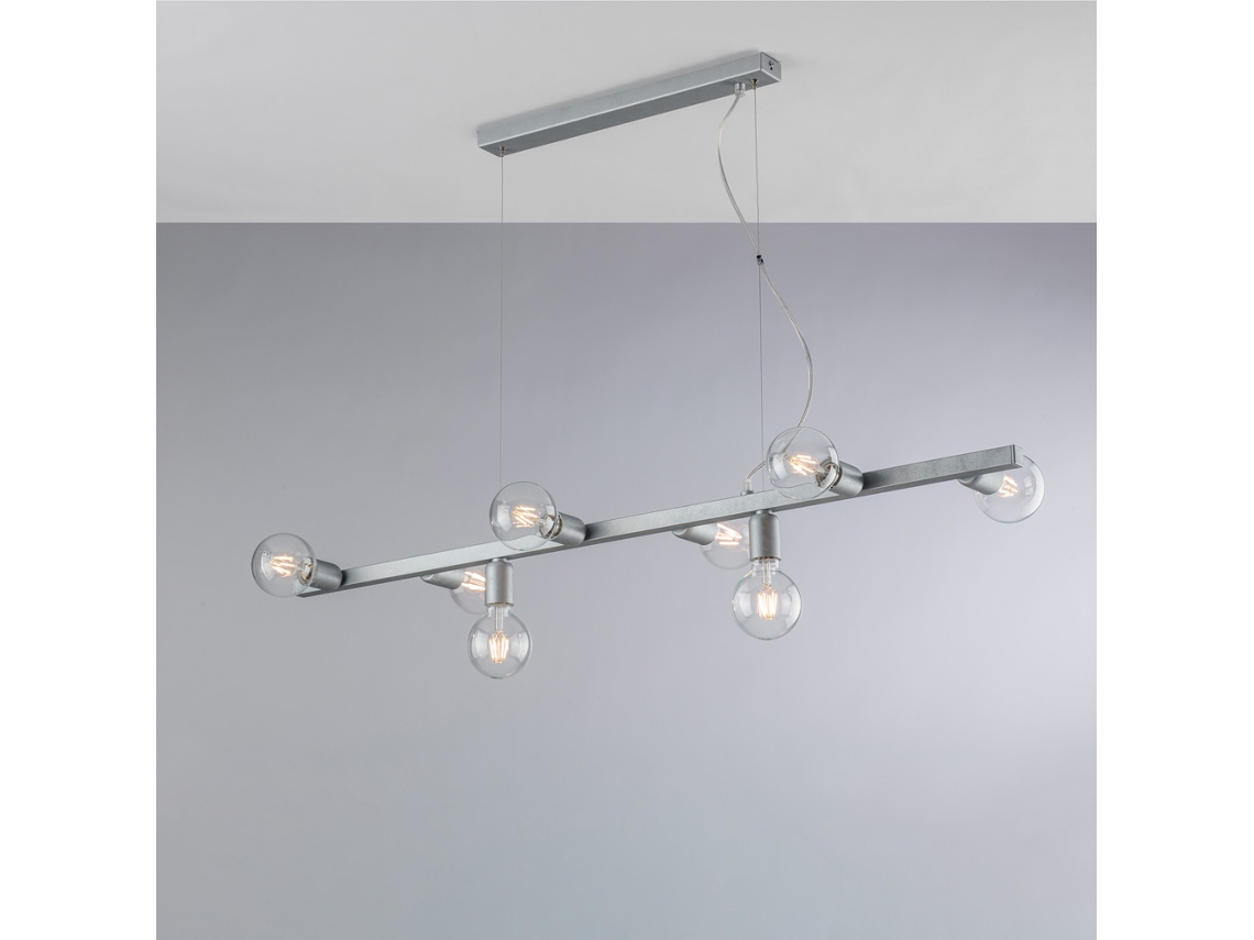 Fabian - Colgante De Hierro Lacado Blanco Y Plateado 8 Luces L.121 X 16 - Bl293-8-arg