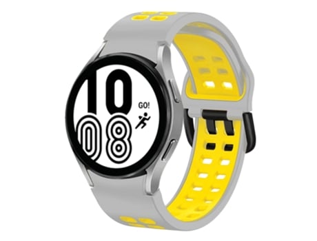 Correa de reloj inteligente para Samsung Galaxy Watch 4 40 mm 20 mm Correa de reloj de silicona transpirable de dos colores (gris + amarillo)