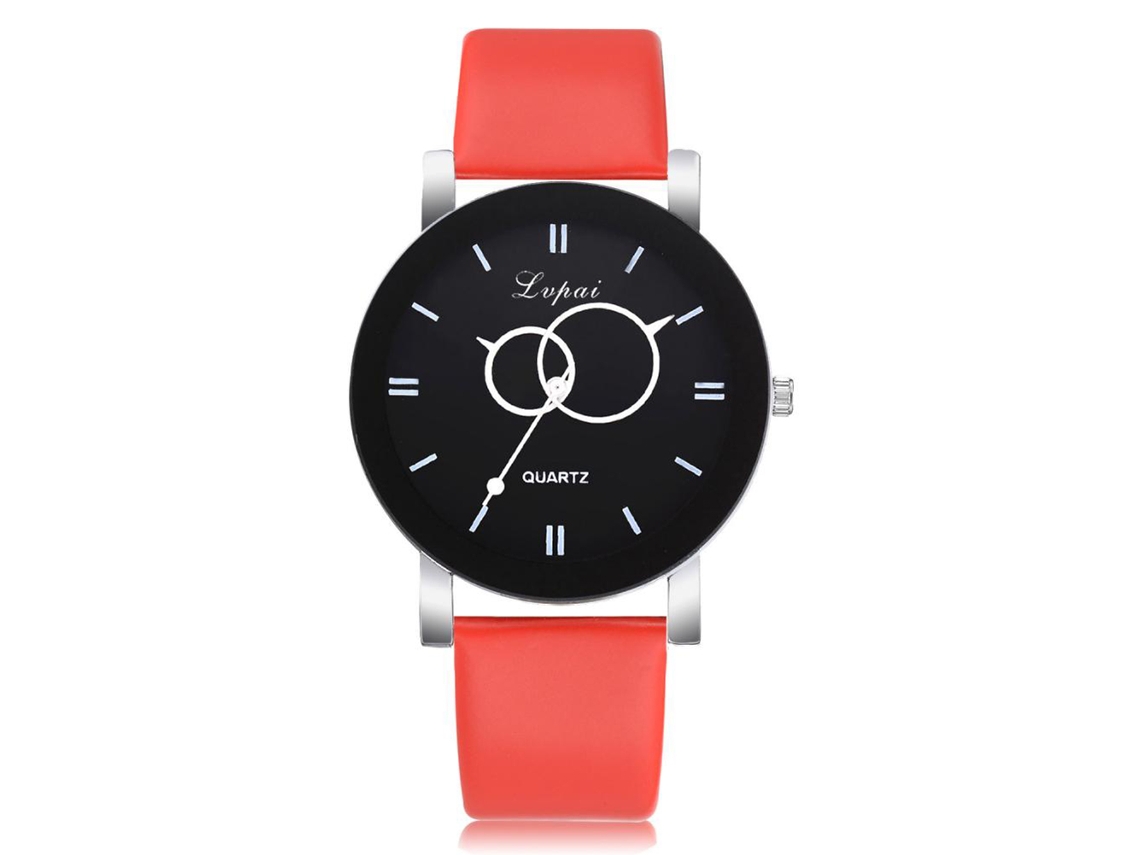 Reloj De Pulsera Para Mujer De Cuero Pu Con Dial Simple Y Patrón Fresco Rojo