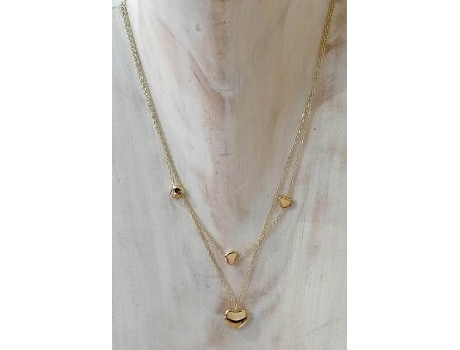 Collar NOLA BY BIJUSOL Doble de corazones (Acero Inoxidable - Dorado - 40 cm )