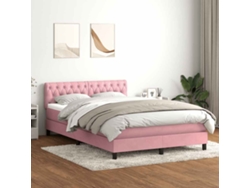 Cama Box Spring Con Colchón Terciopelo Rosa 160x210 Cm