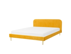 Cama con somier BELIANI Flayat de Terciopelo Amarillo 193x215x109