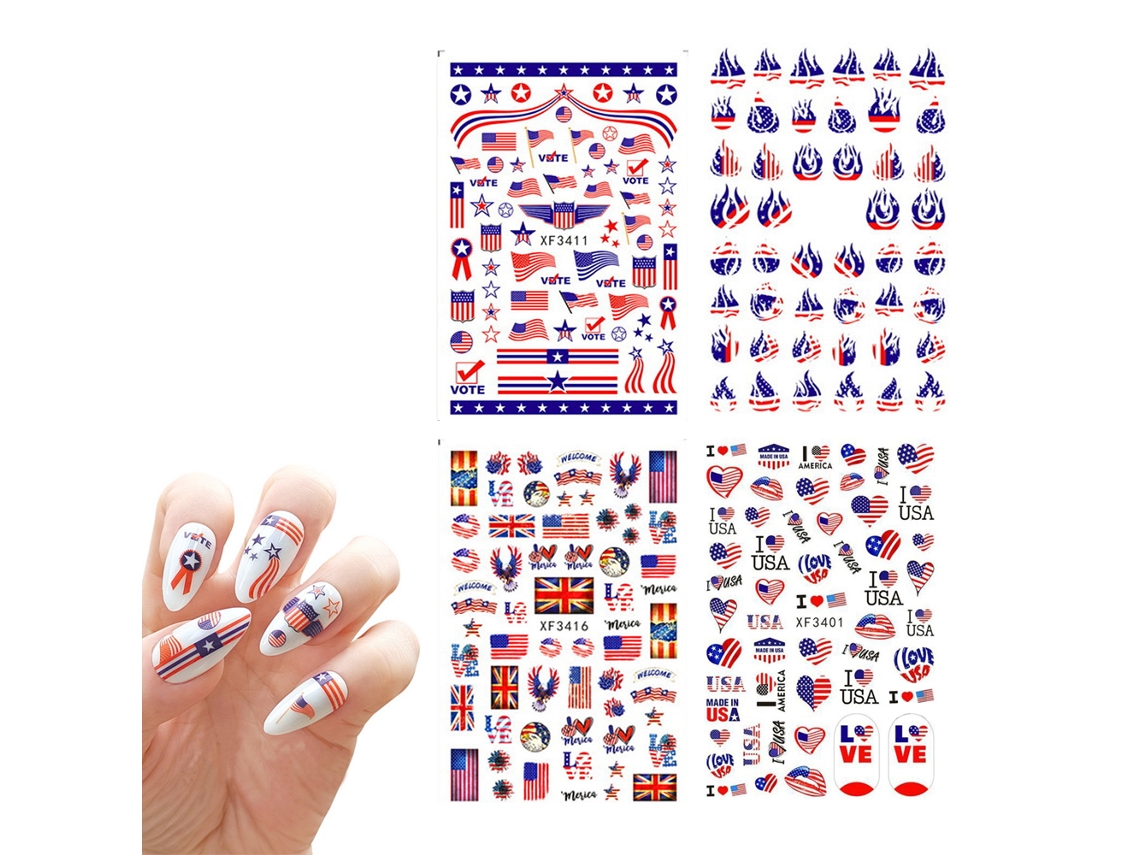 Calcomanías para uñas para el Día de la Independencia, autoadhesivas con diseño patrio. NEVEANCE