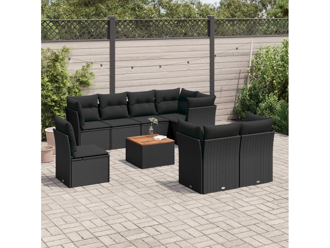 Conjunto de sofás de jardín de 9 piezas DKD Home Decor con cojines de mimbre negros