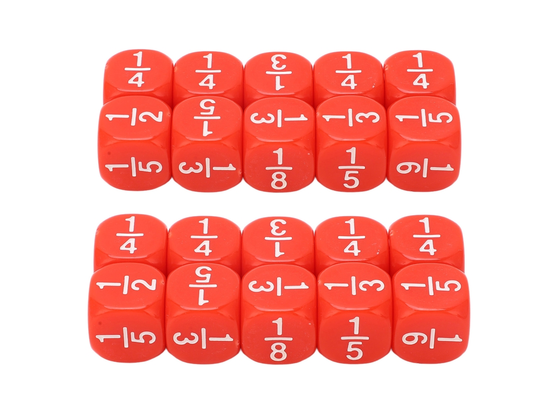 20 Dados De Fracciones Para Uso En El Aula, Plástico, 6 Caras, Accesorios De Juego, Práctica De Matemáticas De Mesa Para Niños, Rojo