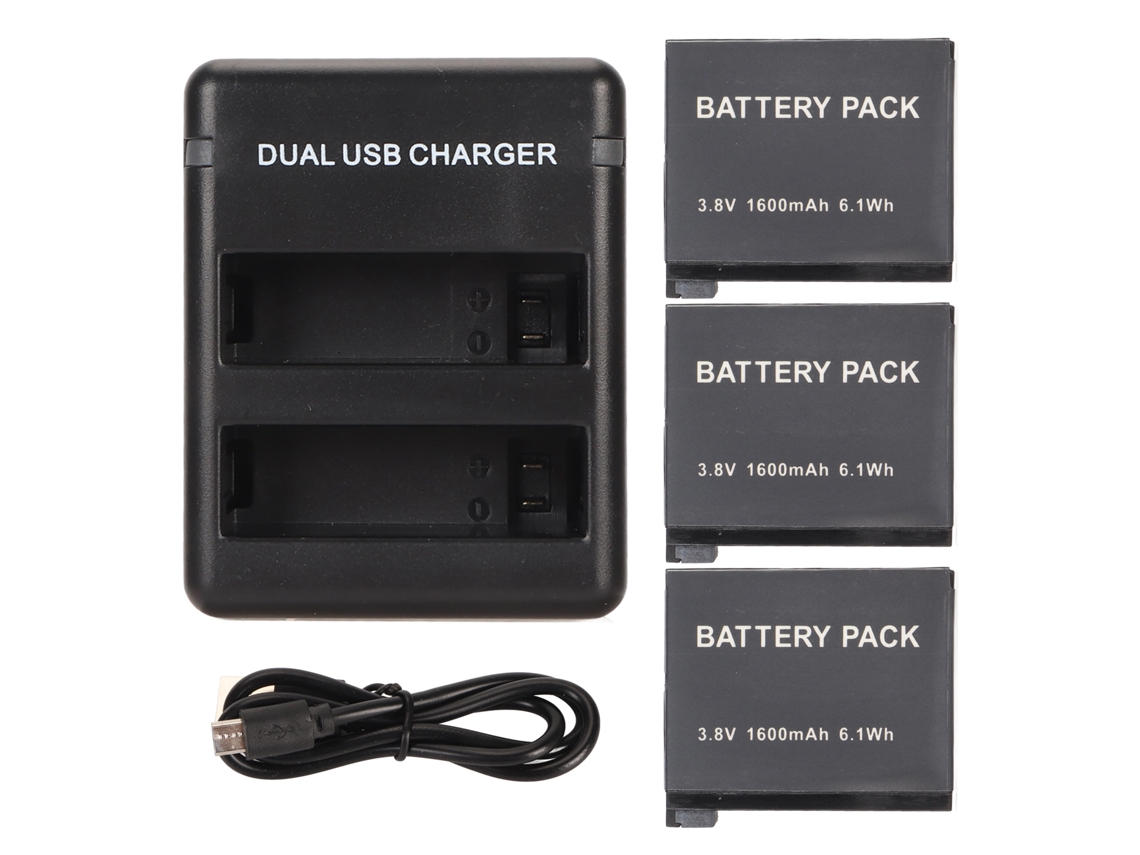 Cargador De Baterías Para Cámara Con Doble Puerto Usb Y 3 Baterías Recargables De 1600 Mah Y 3,8 V.