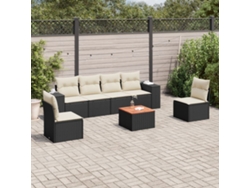 Conjunto de sofá de jardín de 7 piezas con cojines, ratán negro, Dkd Home Decor