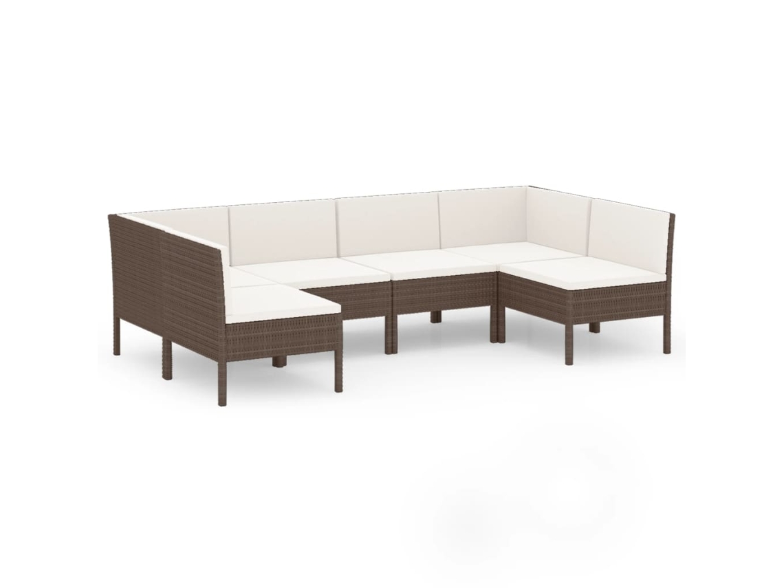 Conjunto 6 muebles de jardín VIDAXL y cojines ratán sintético marrón