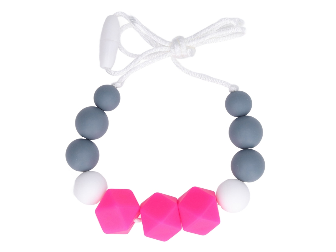 Collar De Protección Para Bebés, Silicona De Dureza Media, Cuentas Hexagonales Redondas, Rosa.