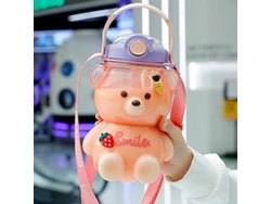 2026-23200-botella De Agua Con Forma De Oso 1l Con Pajita Y Correa, Portátil Y Bonita Para Adolescentes Y Niñas