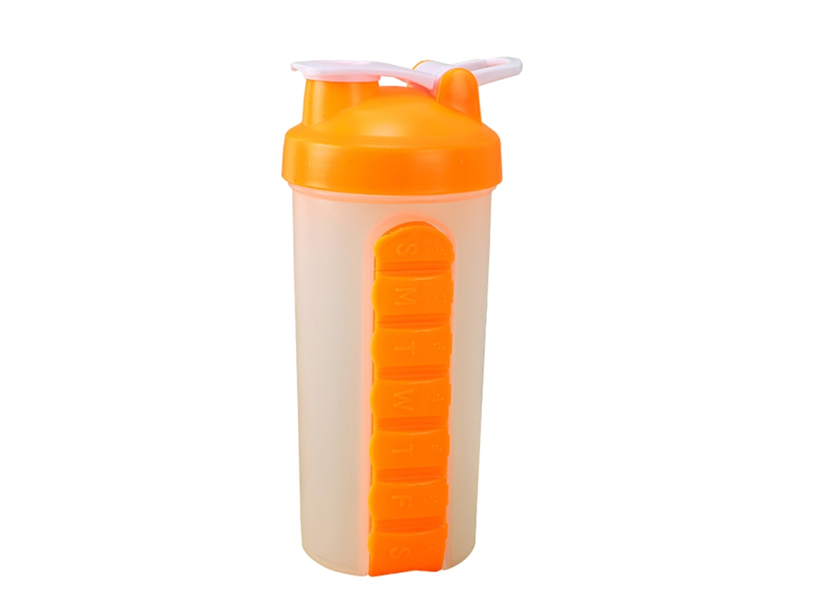 Botella De Agua Con Porta Medicamentos 7 Días Caja De Medicamentos Portátil Para Deporte Viaje Naranja