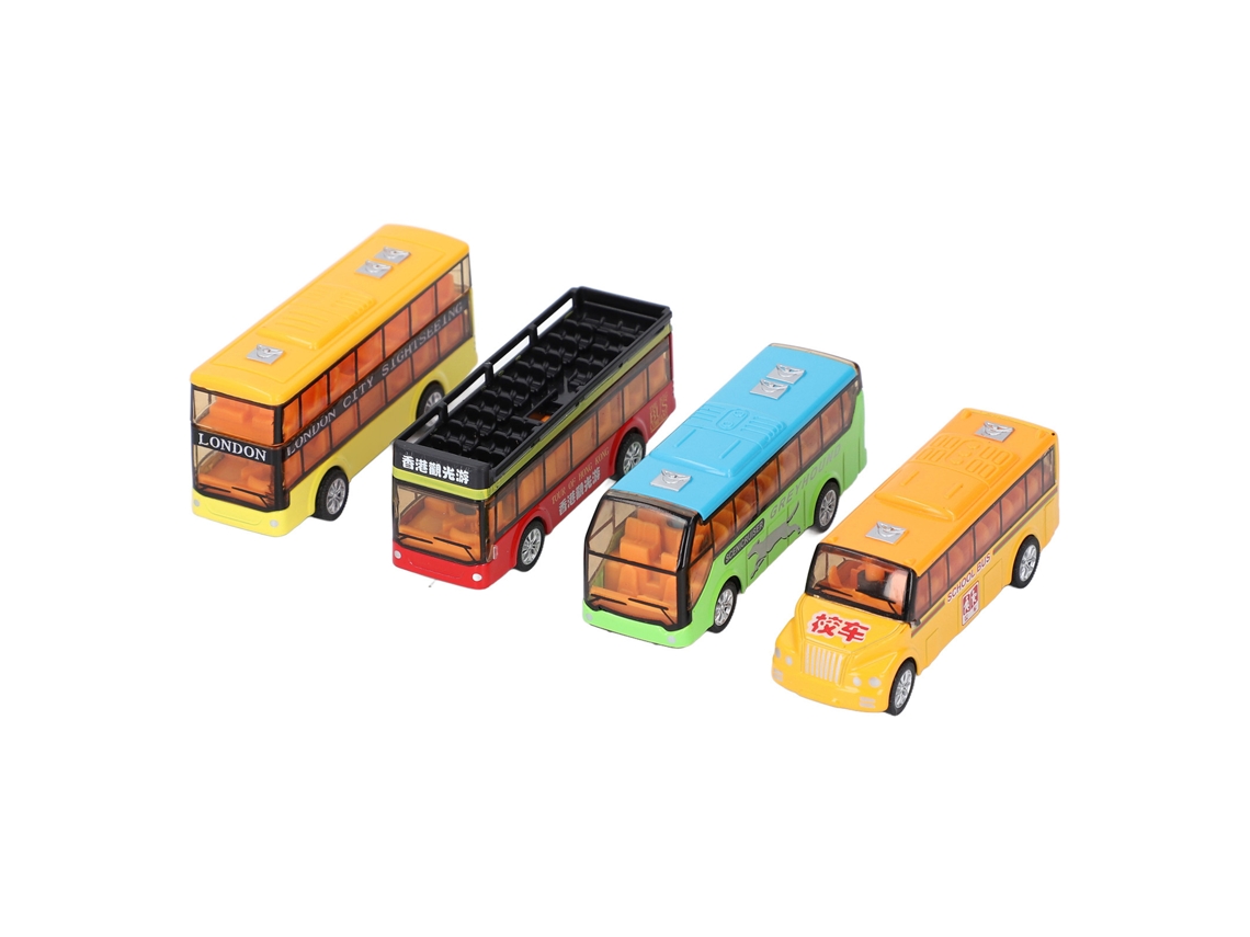 Dan26-4pcs Juguete De Autobús Para Niños Con Puertas Apertura Vehículos De Tracción Atrás Modelo Simulación Regalo Educativo 3.54in