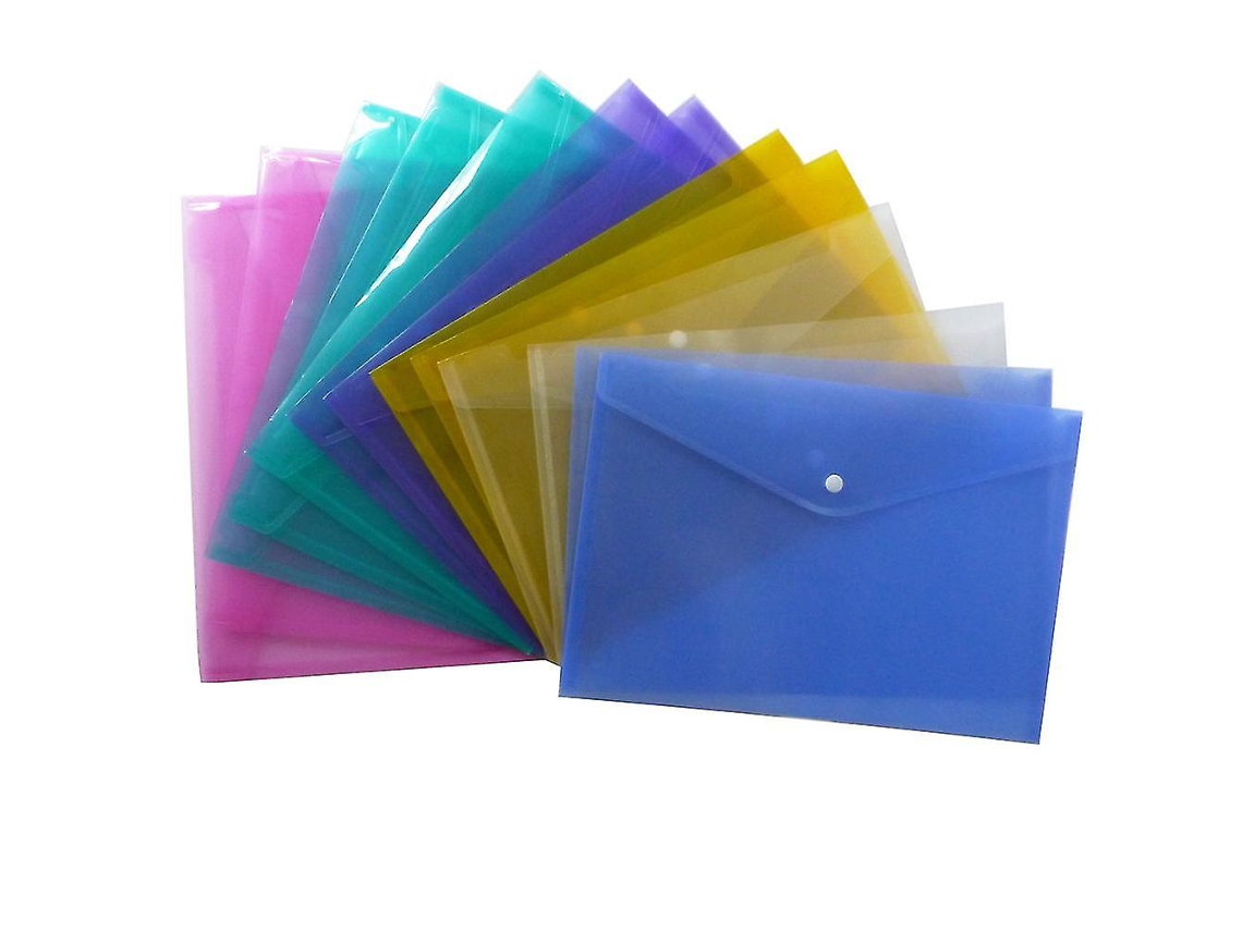 10 Bolsas De Archivo A4 De Pp Transparentes Con Botón De Presión Coloridas