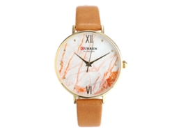 Reloj Analógico De Cuarzo Para Mujer Con Correa De Cuero Y Caja De Oro Naranja.