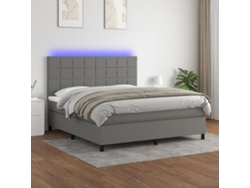 Cama Box Spring Colchón Y Luces Led Tela Gris Oscuro 160x200 Cm