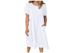 2026-vestido De Verano De Lino Para Mujer, Vestido Largo Boho Con Bolsillos, Ideal Para Playa Y Ocasiones Casuales 2xl Blanco