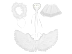 2026-alas De Ángel Blancas Con Diadema Y Varita, 4 Piezas, Disfraz Para Niños Y Adultos, Halloween Navidad Fiestas