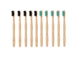 Escovas de Dente de Bambu Biodegradáveis Escovas de Dente de Cerdas Macias de 10 Peças 5Black+5Freen