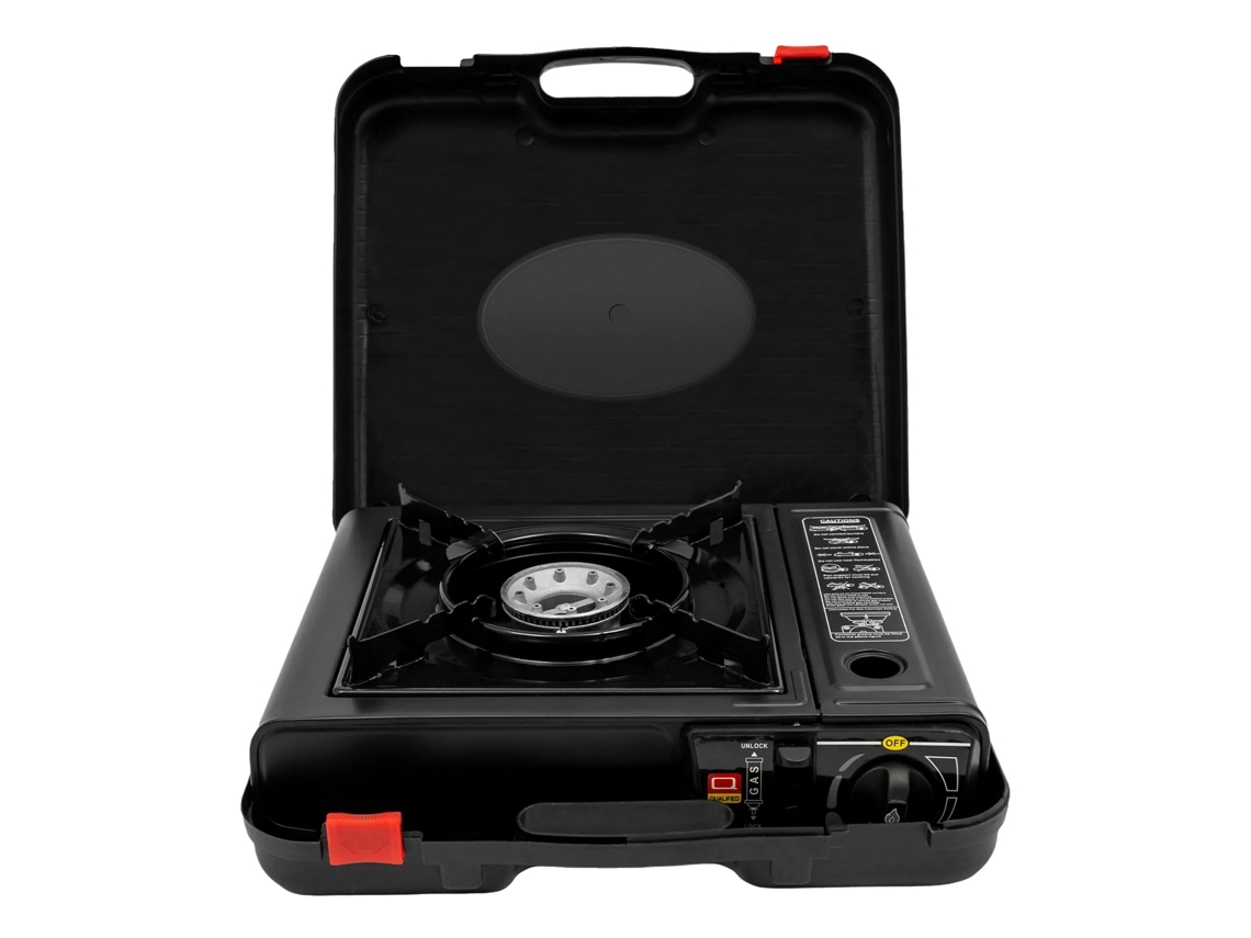 Parrilla de camping, diseño portátil, fácil encendido, color negro.