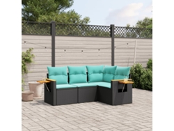 Conjunto de sofás de jardín con cojines de mimbre negros, Dkd Home Decor