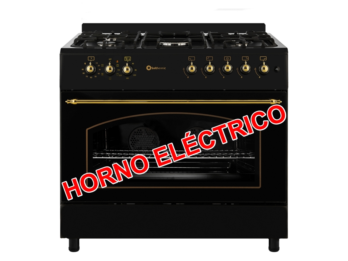 Estufa de gas Solthermic® F9l50e5rb, rústica, negra, 90 x 60 cm, horno eléctrico panorámico