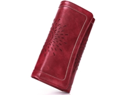 Cartera De Mujer Trifold De Gran Capacidad En Cuero - Tres Pliegues - Burdeos
