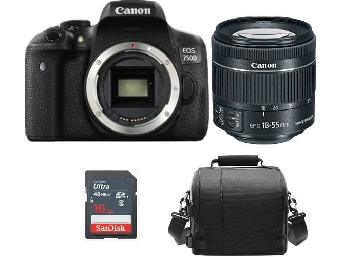Kit Cámara Réflex CANON EOS 750D + EF-S 18-55mm F4-5.6 IS STM + Bolsa + 16GB SD