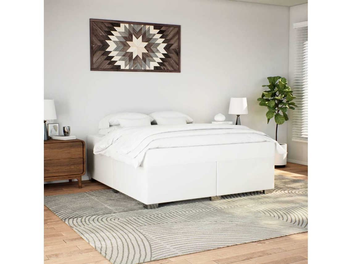 Estructura De Cama Sin Colchón Cuero Sintético Blanco 200x200cm