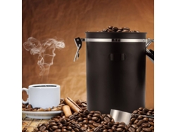 Lata Hermética Para Café De 1500 Ml Con Cuchara, Para Almacenar Granos De Café Y Café Molido, Color Negro.