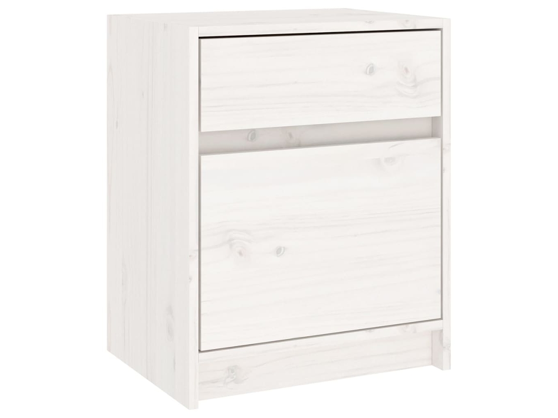 Mesita de Noche 40X31X50 Cm Madera de Pino Maciza Blanco