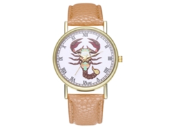 Reloj De Cuarzo Con Correa De Cuero Y Dial De Escorpio 12 Constelaciones Universal Único Beige