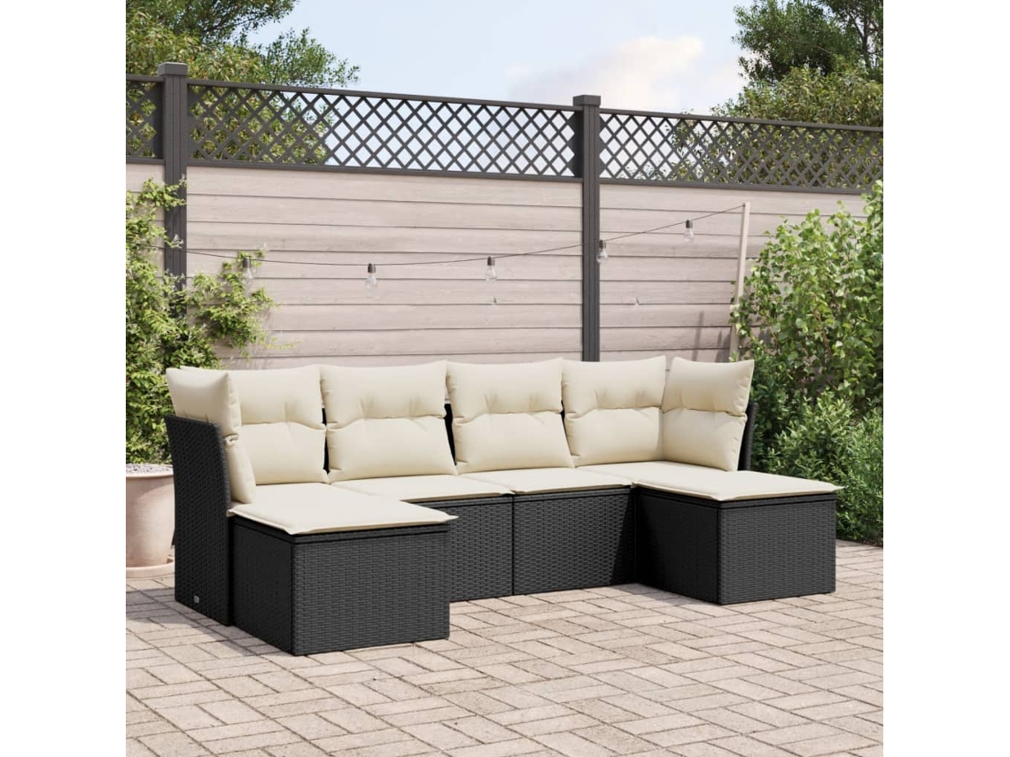Conjunto de sofás de jardín de 6 piezas DKD Home Decor con cojines de mimbre negros