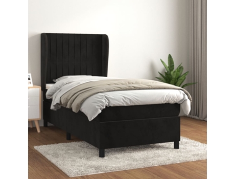vidaXL Cama con somier y colchón de terciopelo negro 90x190 cm