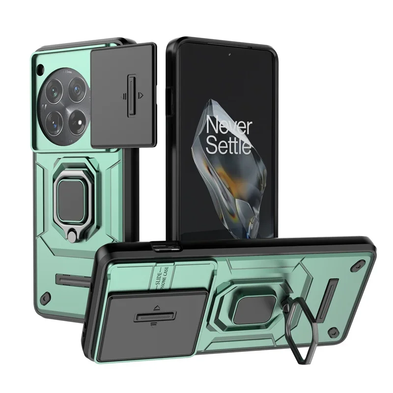 (verde, Oneplus 13) Elegante Funda Para Teléfono Con Soporte Magnético De Anillo Y Cubierta Deslizante Para La Cámara.